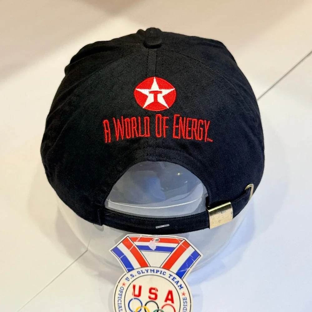 Vtg USA Olympic‎ Team Swingster Strapback Hat  Black Texaco Cap Made in USA
